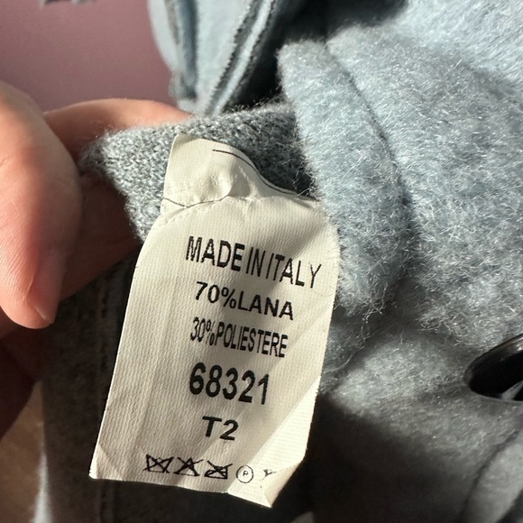 Women's Blue Button-Up Raw Edge Fleece Coat - Picture 3 of 5